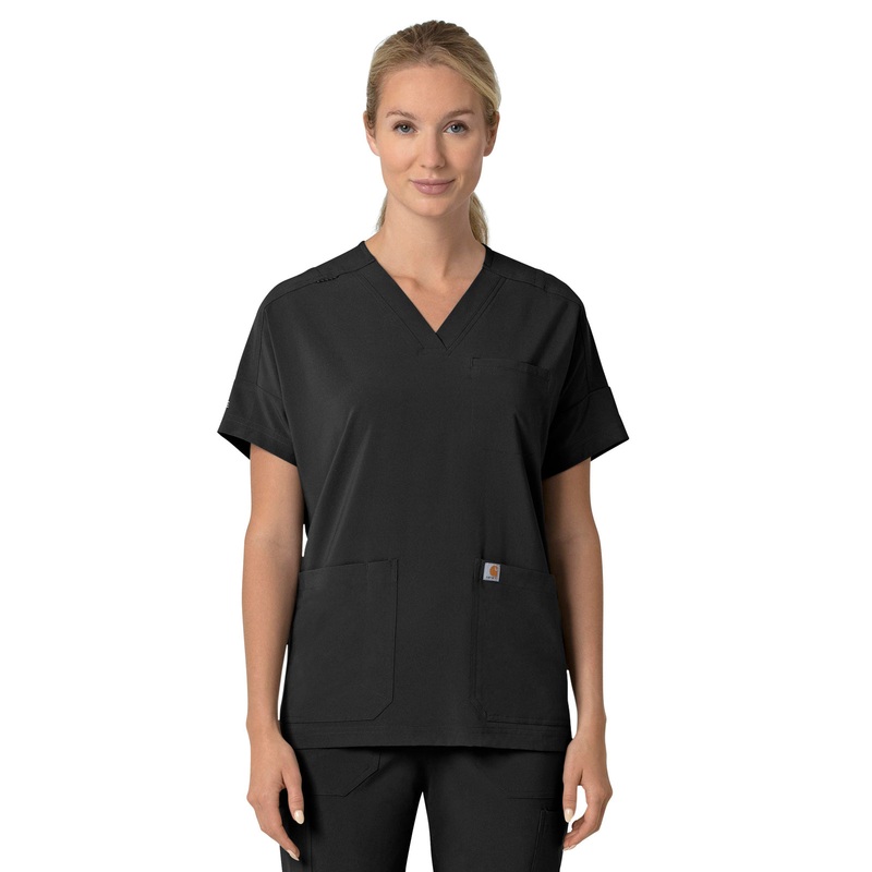 Women's Four-Pocket Oversized V-Neck Top - C13110 - Black