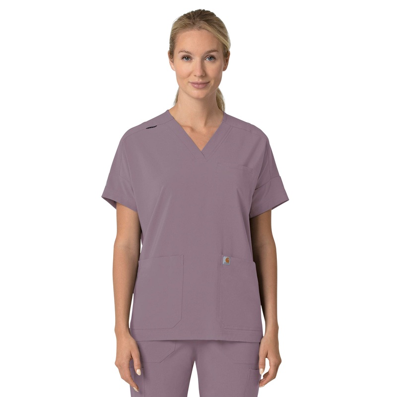 Women's Four-Pocket Oversized V-Neck Top - C13110 - Lavender Mist