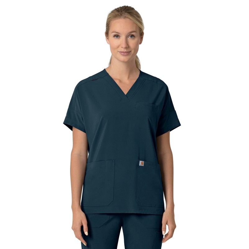 Women's Four-Pocket Oversized V-Neck Top - C13110 - Navy