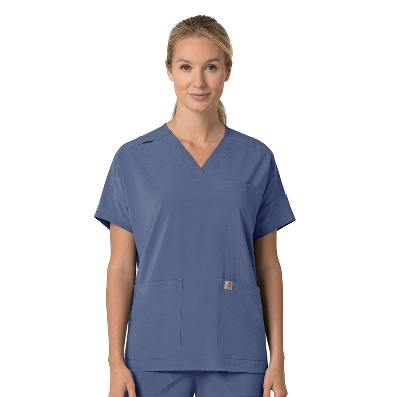 Women's Four-Pocket Oversized V-Neck Top - C13110 - Riverside