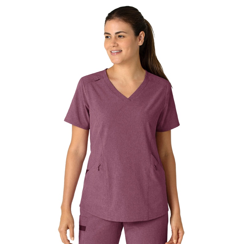 Women's Four-Pocket V-Neck Top - 6134 - Wine Heather