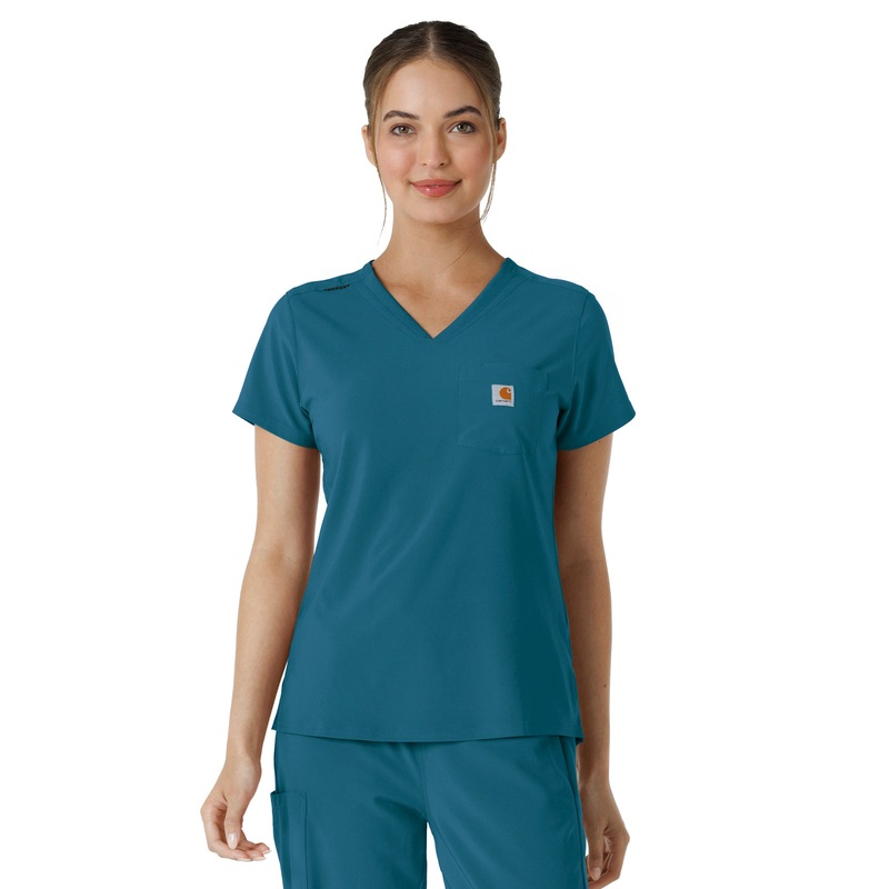 Women's One-Pocket Tuck-In Top - C13410 - Caribbean Blue