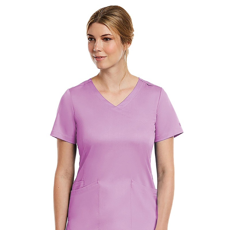 Women's Three-Pocket Curved Mock Wrap Top - 3701 - Orchid Bouquet