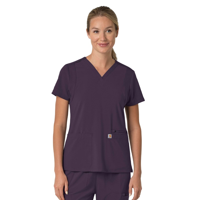 Women's Three-Pocket Flex Panel V-Neck Top - C13210 - Black Plum