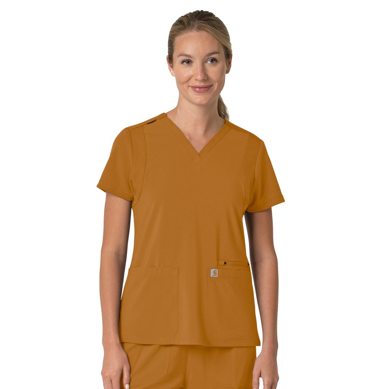Women's Three-Pocket Flex Panel V-Neck Top - C13210 - Fox Brown
