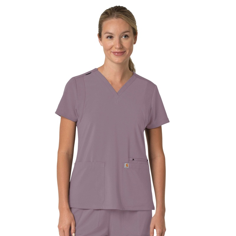Women's Three-Pocket Flex Panel V-Neck Top - C13210 - Lavender Mist