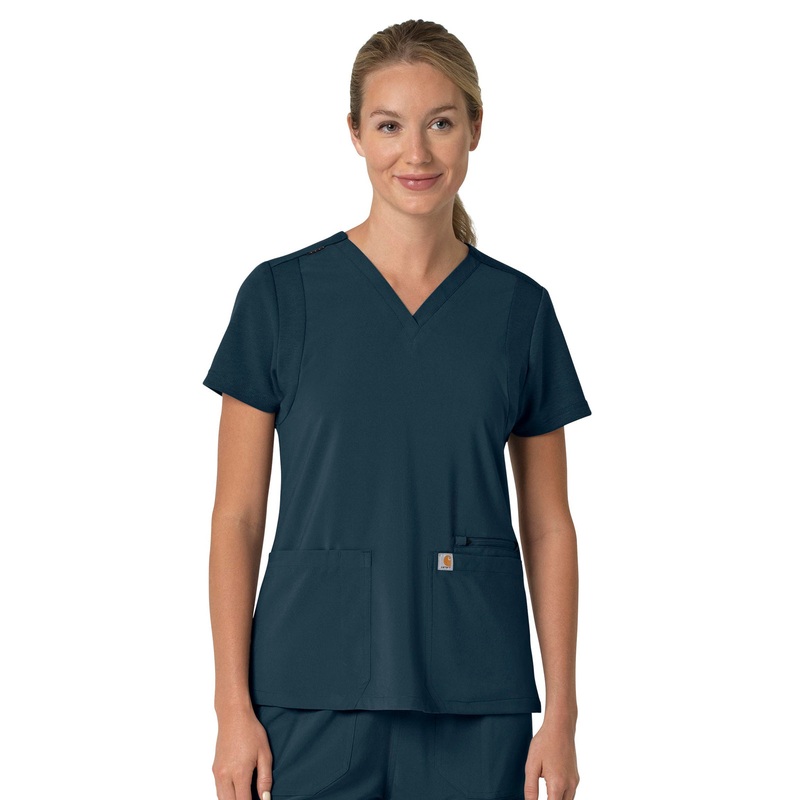 Women's Three-Pocket Flex Panel V-Neck Top - C13210 - Navy