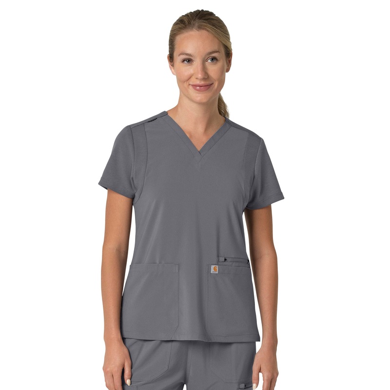 Women's Three-Pocket Flex Panel V-Neck Top - C13210 - Pewter