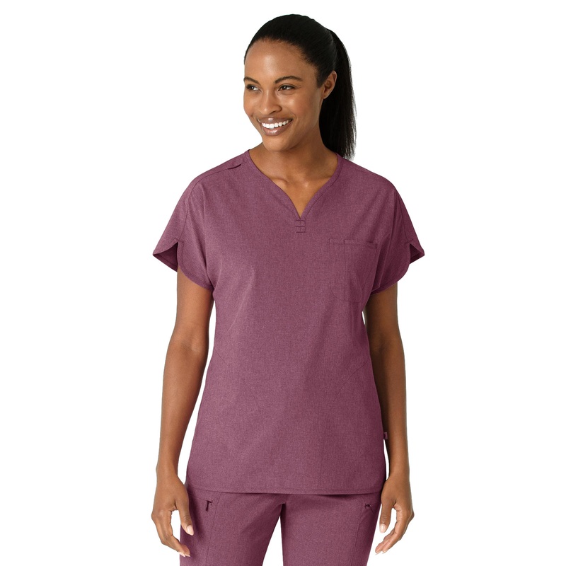 Women's Three-Pocket Y-Neck Dolman Top - 6634 - Wine Heather