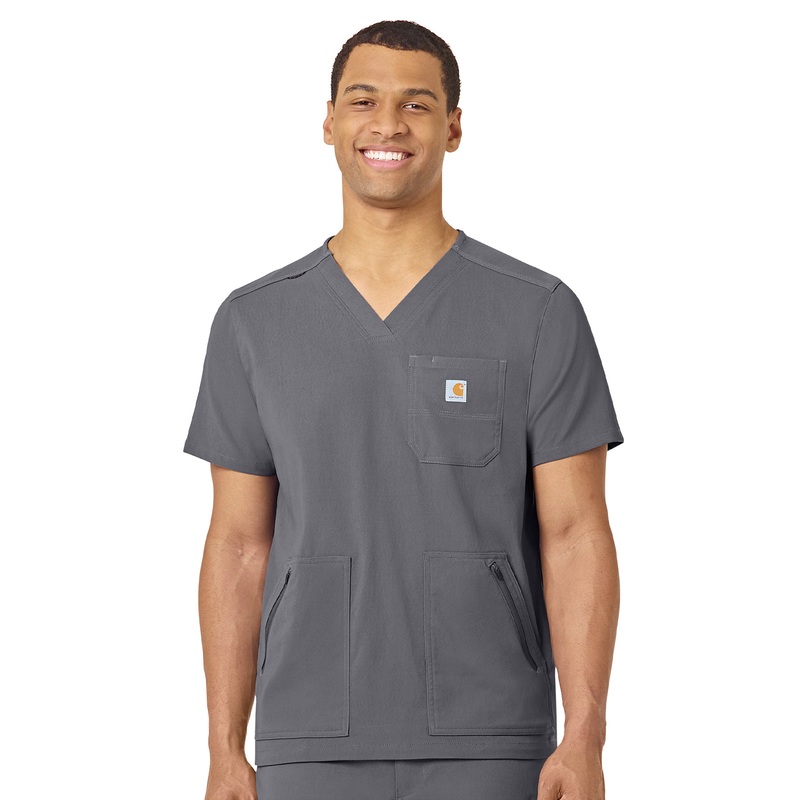 Men's Modern Fit 5-Pocket V-Neck Top - C15037 - Pewter