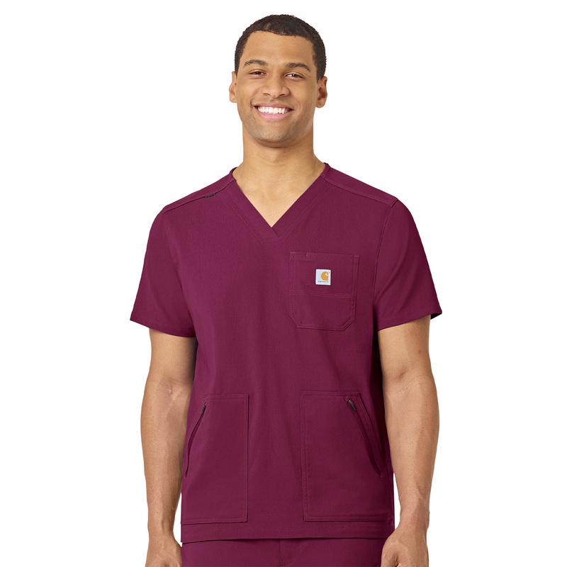 Men's Modern Fit 5-Pocket V-Neck Top - C15037 - Wine