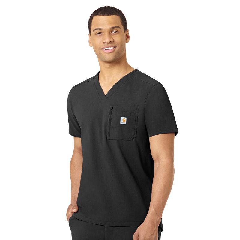 Men's Two-Pocket Modern Fit Tuck-In V-Neck Top - C15137 - Black