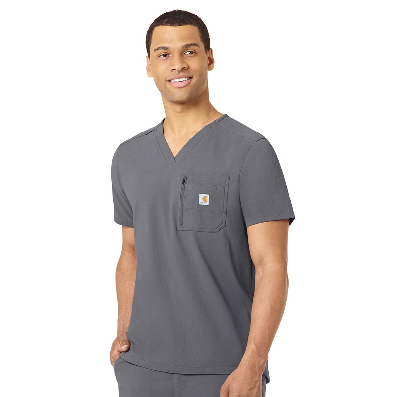 Men's Two-Pocket Modern Fit Tuck-In V-Neck Top - C15137 - Pewter
