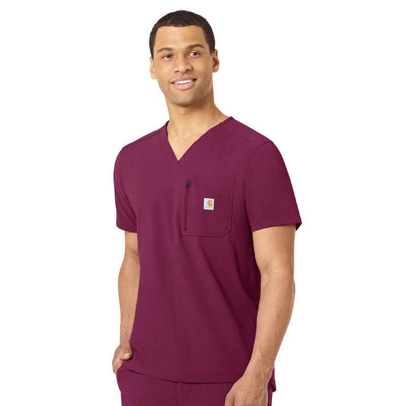 Men's Two-Pocket Modern Fit Tuck-In V-Neck Top - C15137 - Wine
