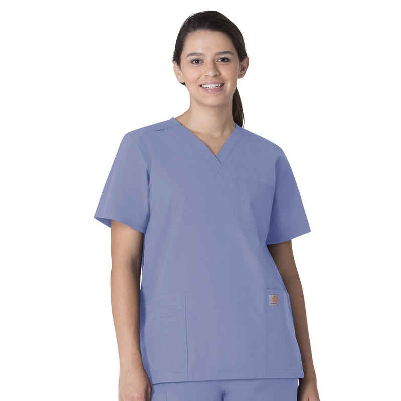 Unisex Seven-Pocket Modern Fit V-Neck Top - C15013 - Ceil Blue
