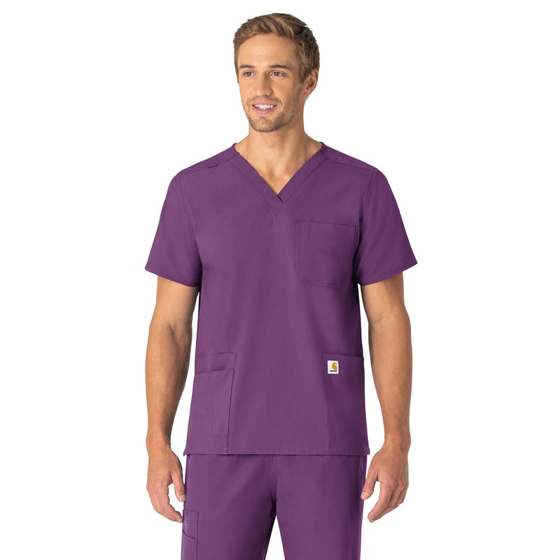 Unisex Seven-Pocket Modern Fit V-Neck Top - C15013 - Eggplant