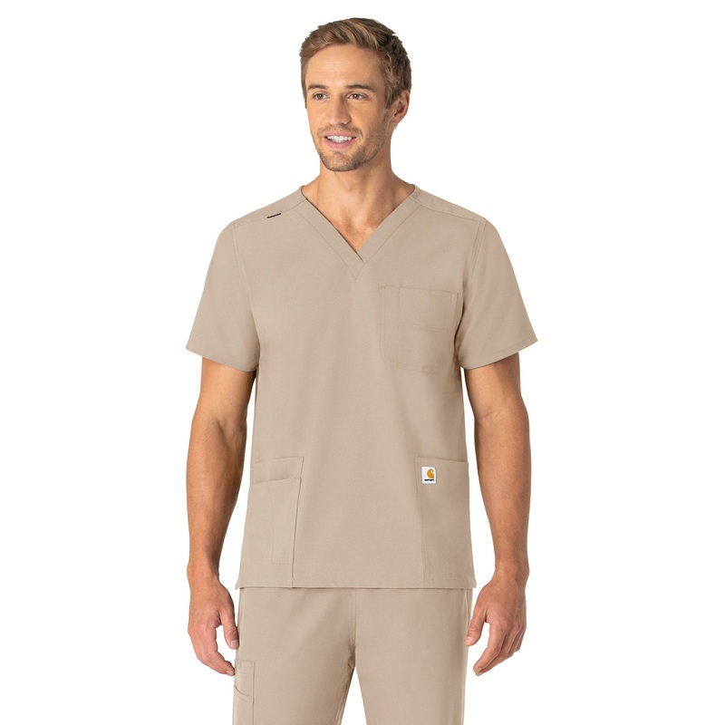 Unisex Seven-Pocket Modern Fit V-Neck Top - C15013 - Khaki