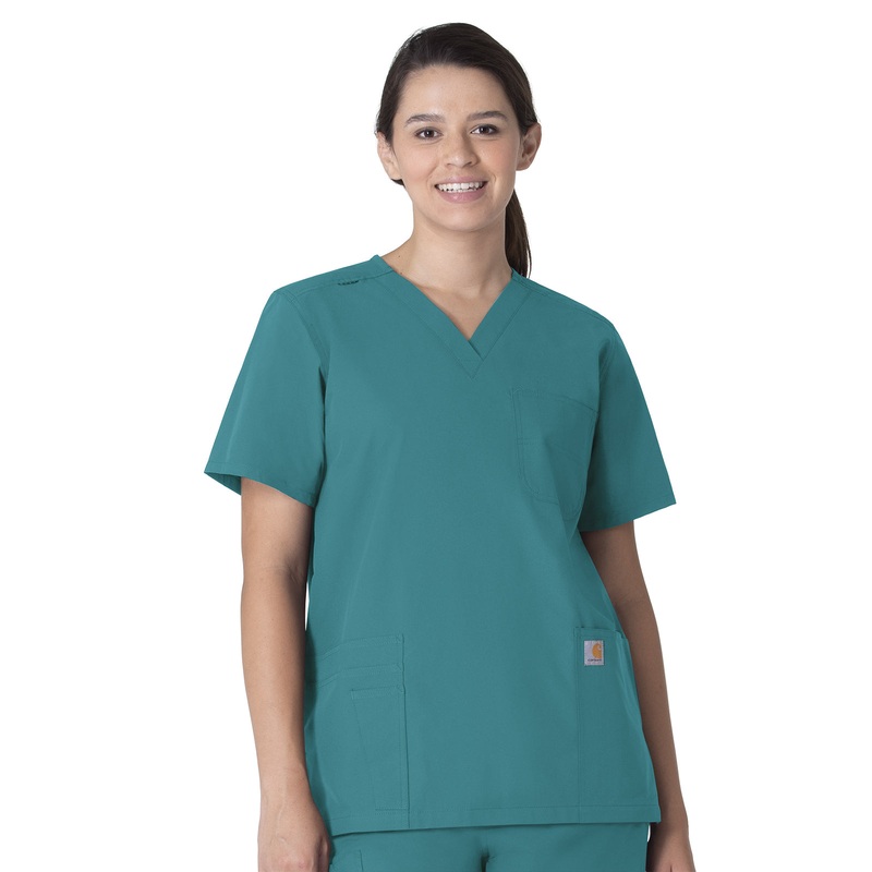 Unisex Seven-Pocket Modern Fit V-Neck Top - C15013 - Teal Blue