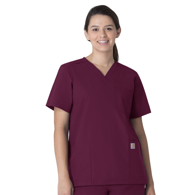 Unisex Seven-Pocket Modern Fit V-Neck Top - C15013 - Wine