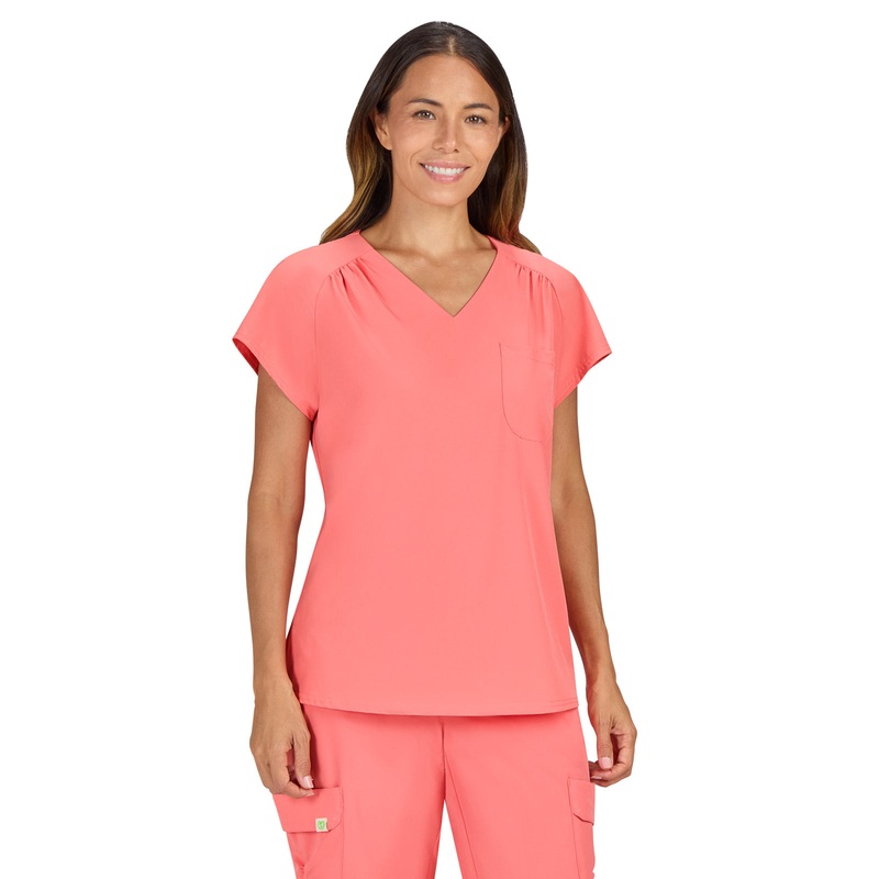 Women's 1-Pocket Heart-Shaped Neckline Eco-Friendly Kailani Top - 1118 - Sunset Coral