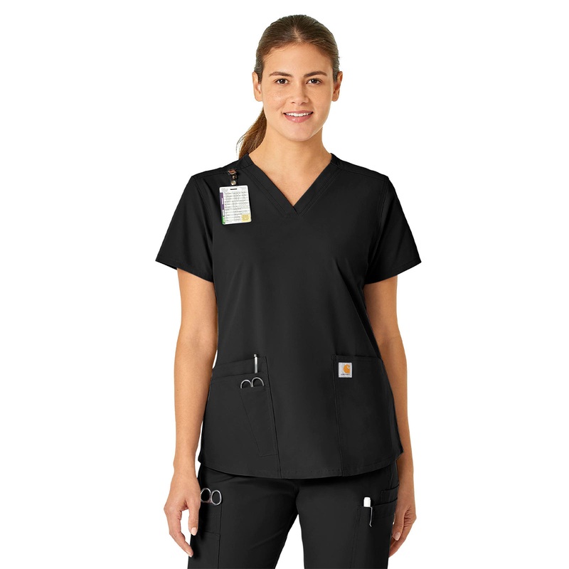 Women's Five-Pocket Modern Fit V-Neck Top - C12113 - Black