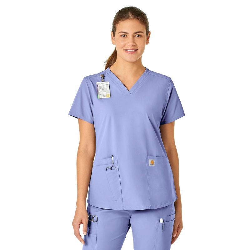 Women's Five-Pocket Modern Fit V-Neck Top - C12113 - Ceil Blue