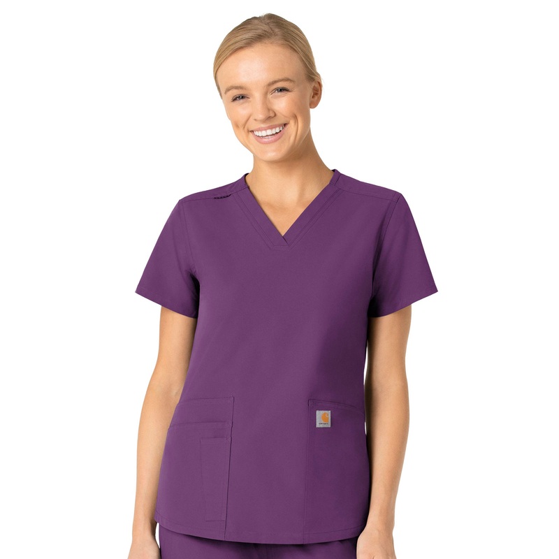 Women's Five-Pocket Modern Fit V-Neck Top - C12113 - Eggplant