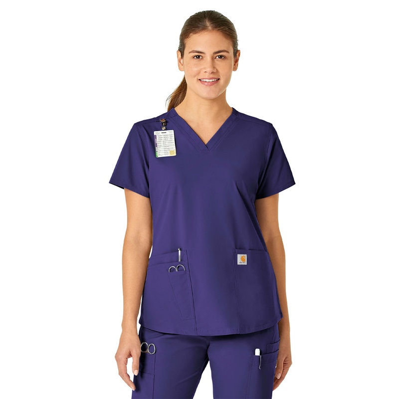 Women's Five-Pocket Modern Fit V-Neck Top - C12113 - Grape