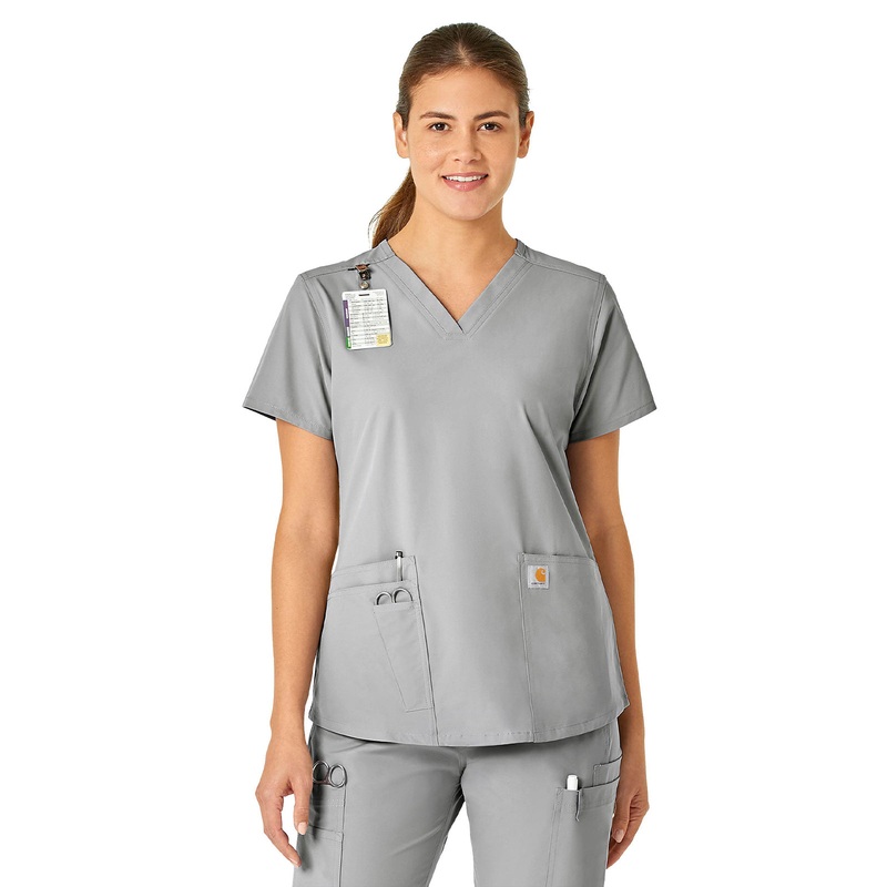 Women's Five-Pocket Modern Fit V-Neck Top - C12113 - Grey