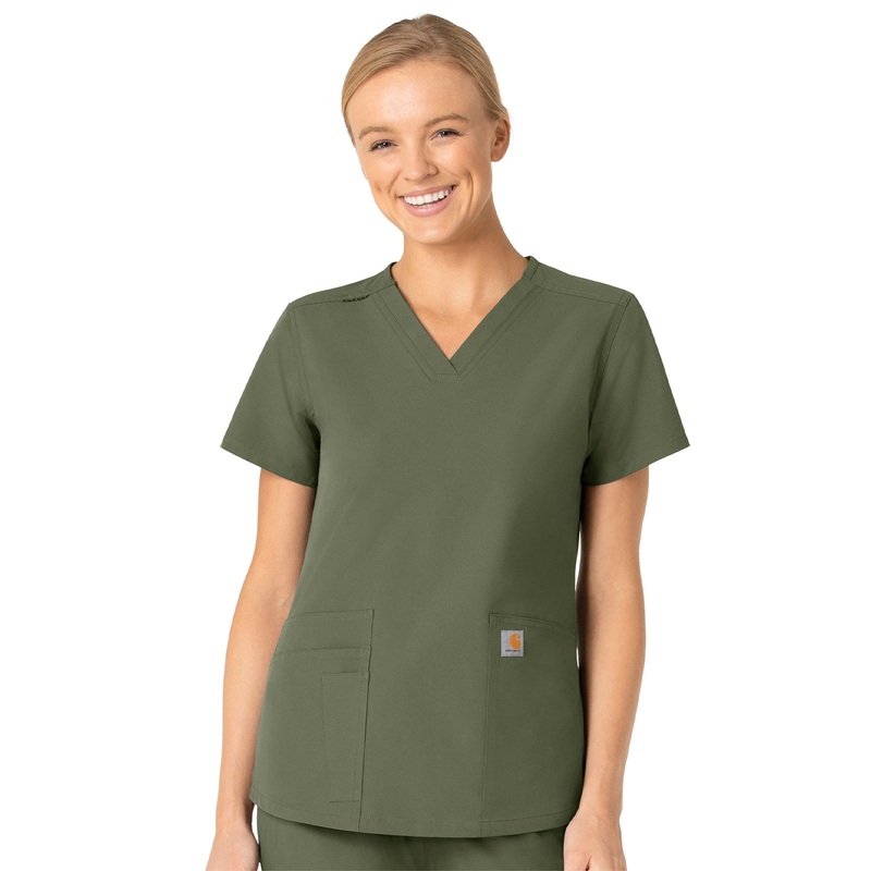 Women's Five-Pocket Modern Fit V-Neck Top - C12113 - Olive