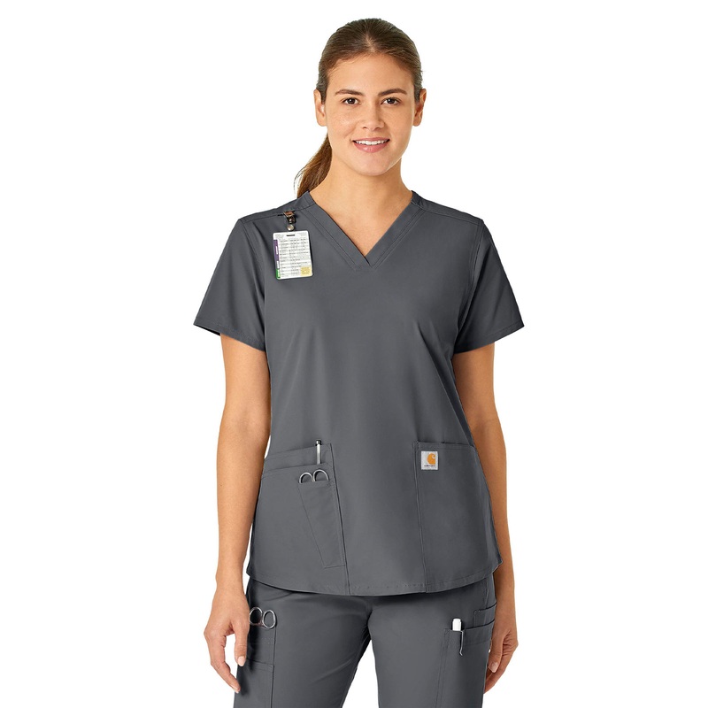 Women's Five-Pocket Modern Fit V-Neck Top - C12113 - Pewter