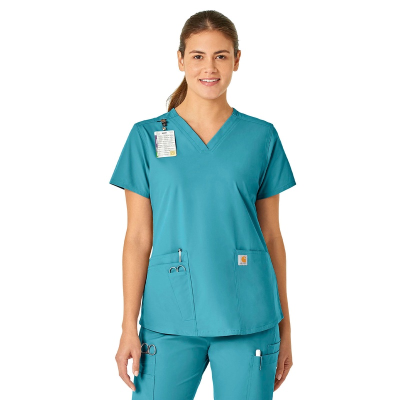Women's Five-Pocket Modern Fit V-Neck Top - C12113 - Teal Blue
