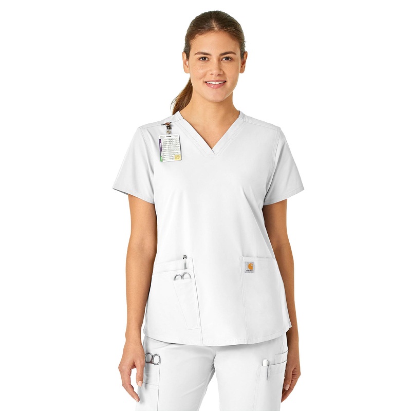 Women's Five-Pocket Modern Fit V-Neck Top - C12113 - White