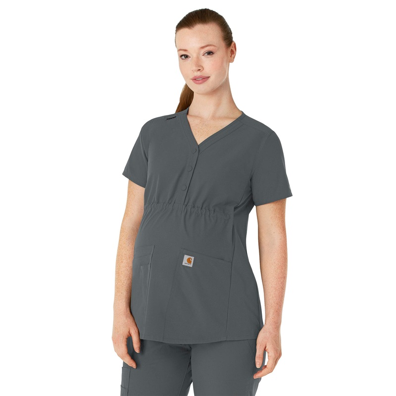 Women's Four-Pocket Henley Maternity Top - C14113 - Pewter