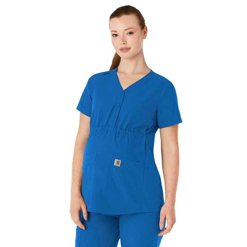 Women's Four-Pocket Henley Maternity Top - C14113 - Royal