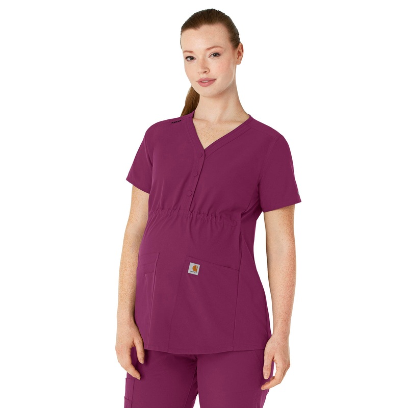 Women's Four-Pocket Henley Maternity Top - C14113 - Wine