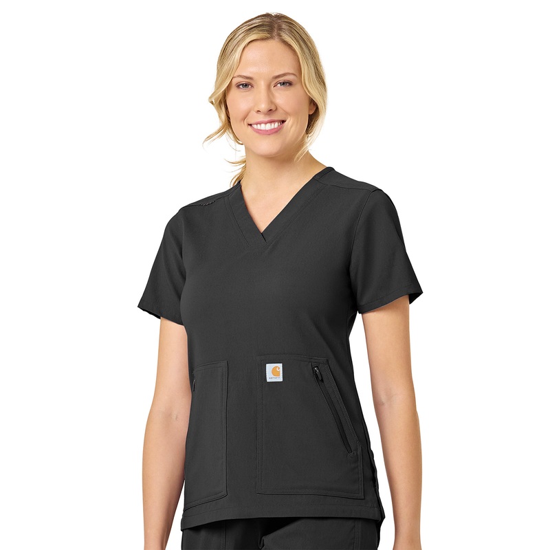 Women's Modern Fit 4-Pocket V-Neck Top - C12237 - Black