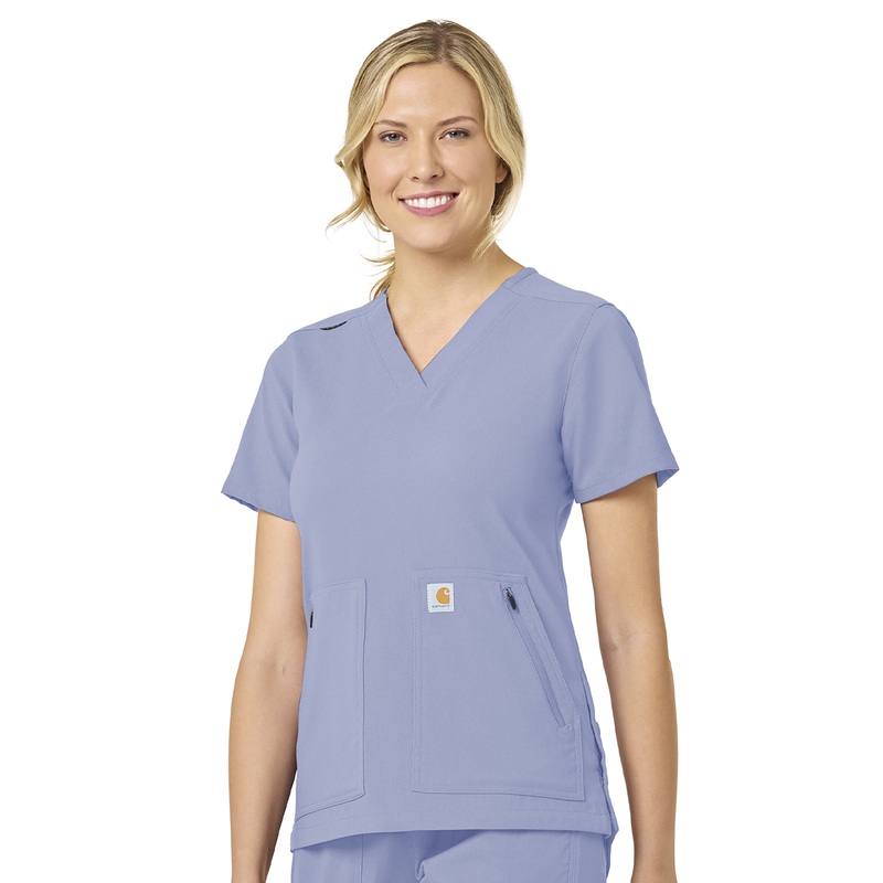 Women's Modern Fit 4-Pocket V-Neck Top - C12237 - Ceil Blue