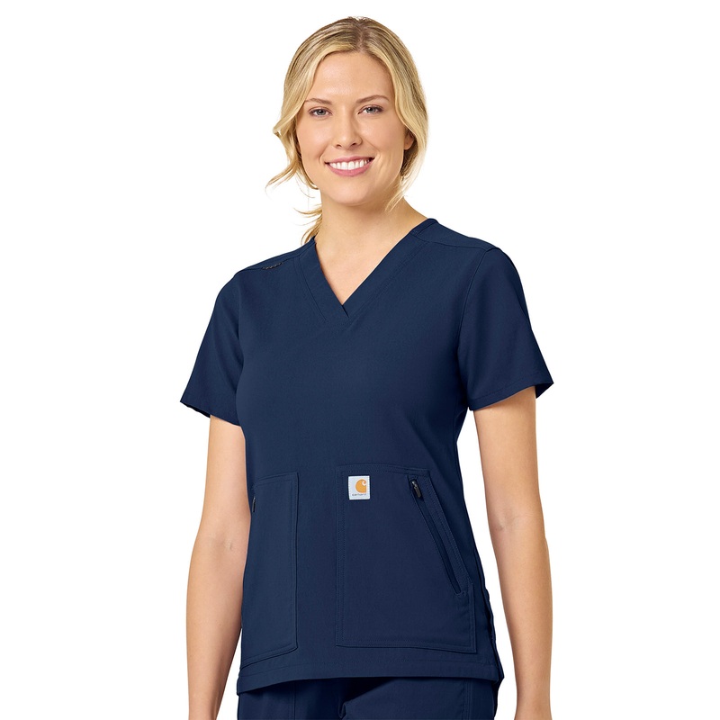 Women's Modern Fit 4-Pocket V-Neck Top - C12237 - Navy