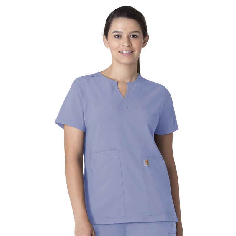 Women's Three-Pocket Modern Fit Notch Neck Top - C12213 - Ceil Blue