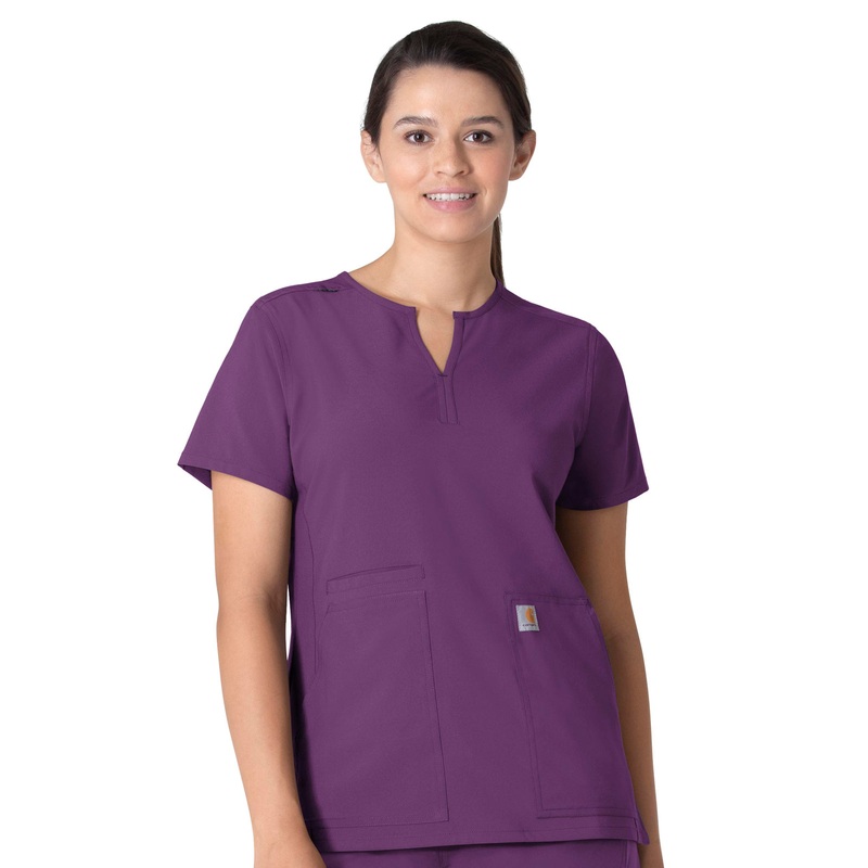 Women's Three-Pocket Modern Fit Notch Neck Top - C12213 - Eggplant