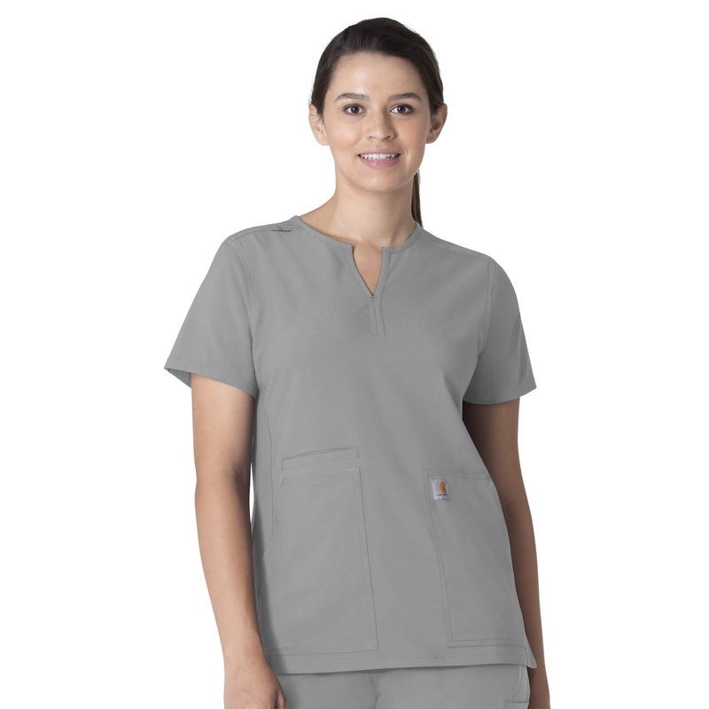 Women's Three-Pocket Modern Fit Notch Neck Top - C12213 - Grey