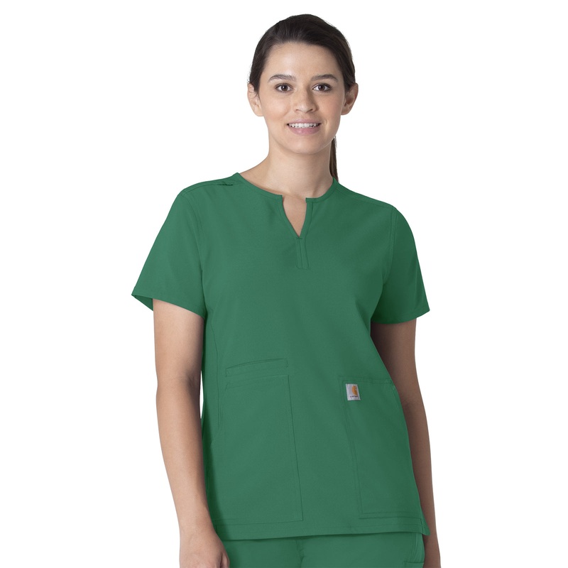 Women's Three-Pocket Modern Fit Notch Neck Top - C12213 - Hunter