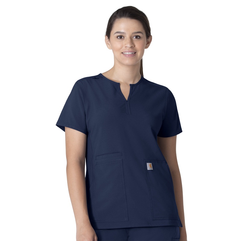 Women's Three-Pocket Modern Fit Notch Neck Top - C12213 - Navy
