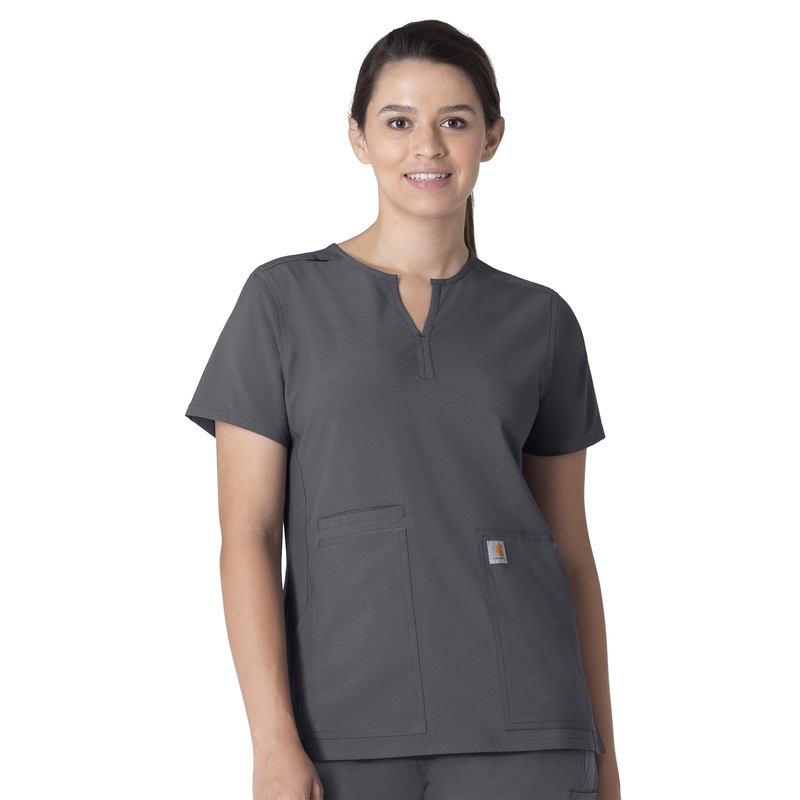 Women's Three-Pocket Modern Fit Notch Neck Top - C12213 - Pewter