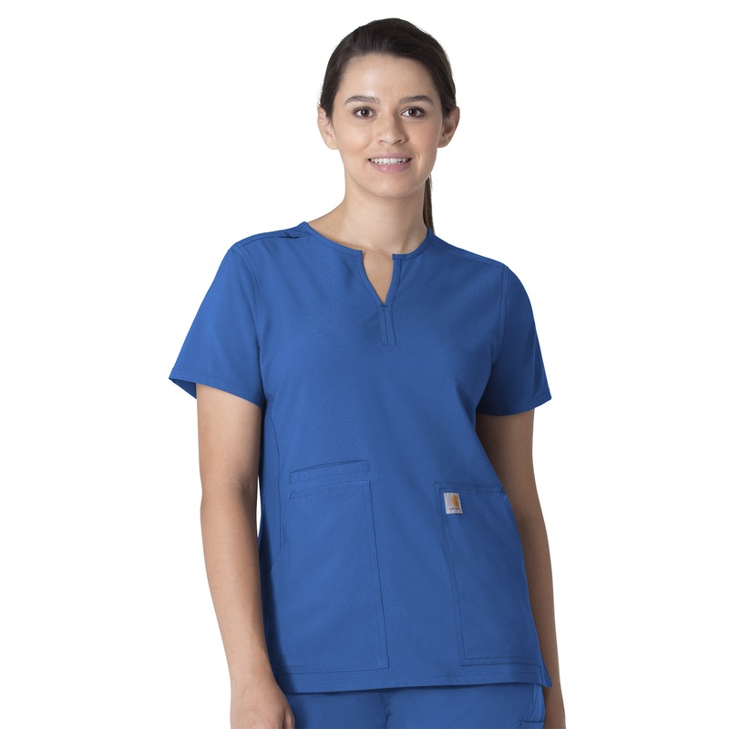 Women's Three-Pocket Modern Fit Notch Neck Top - C12213 - Royal