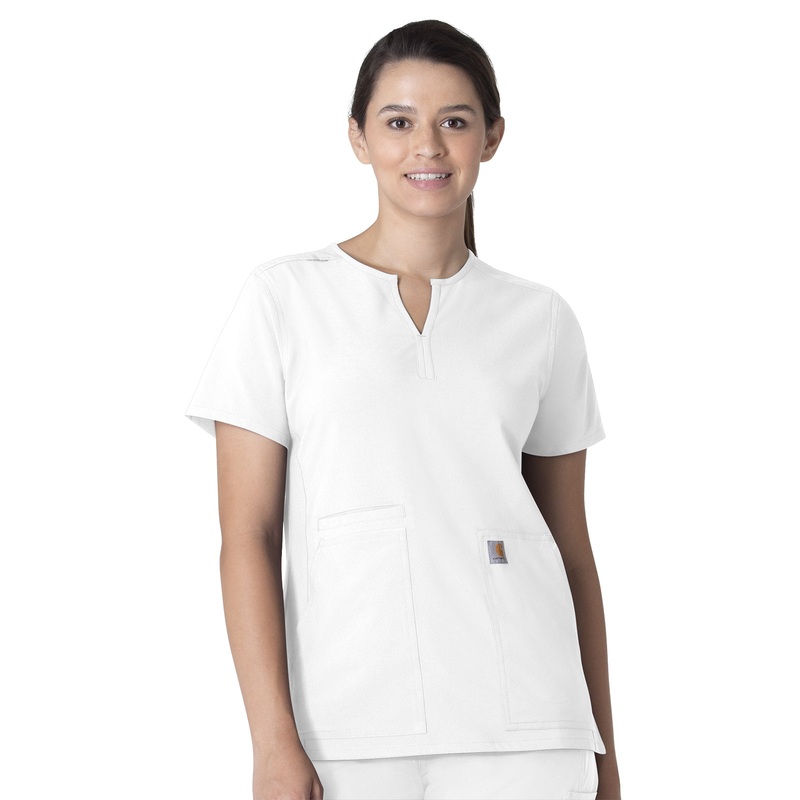 Women's Three-Pocket Modern Fit Notch Neck Top - C12213 - White