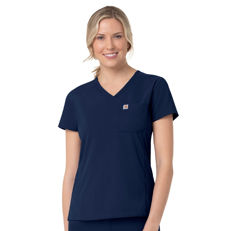 Women's Two-Pocket V-Neck Top - C12137 - Navy