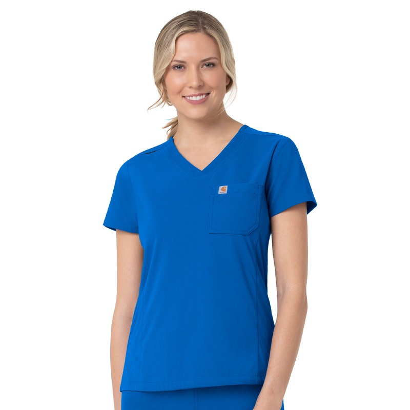 Women's Two-Pocket V-Neck Top - C12137 - Royal