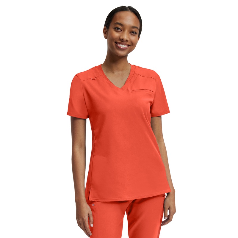 Women's Knit Collar V-Neck Top - WT119 - Coral Sunset